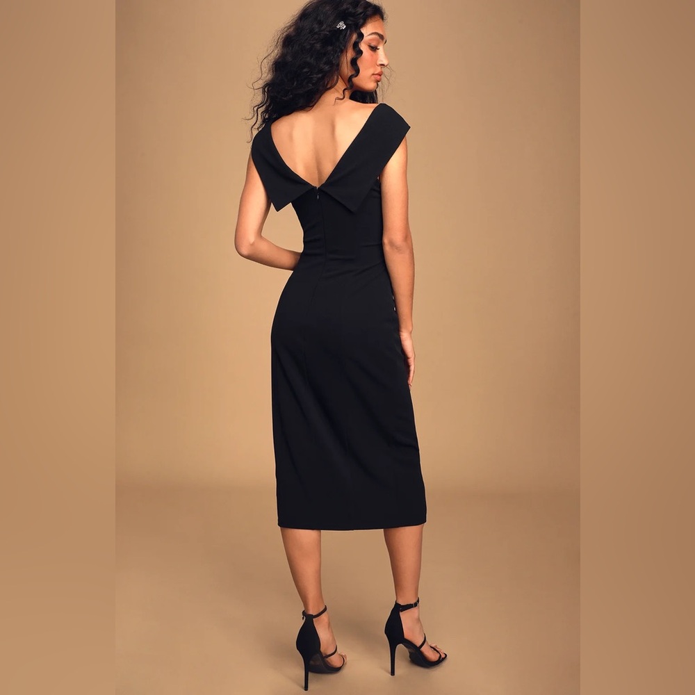 NWT Lulus Keep You Out Late Black Twist Front Cutout Midi Dress Size Medium - Picture 4 of 11